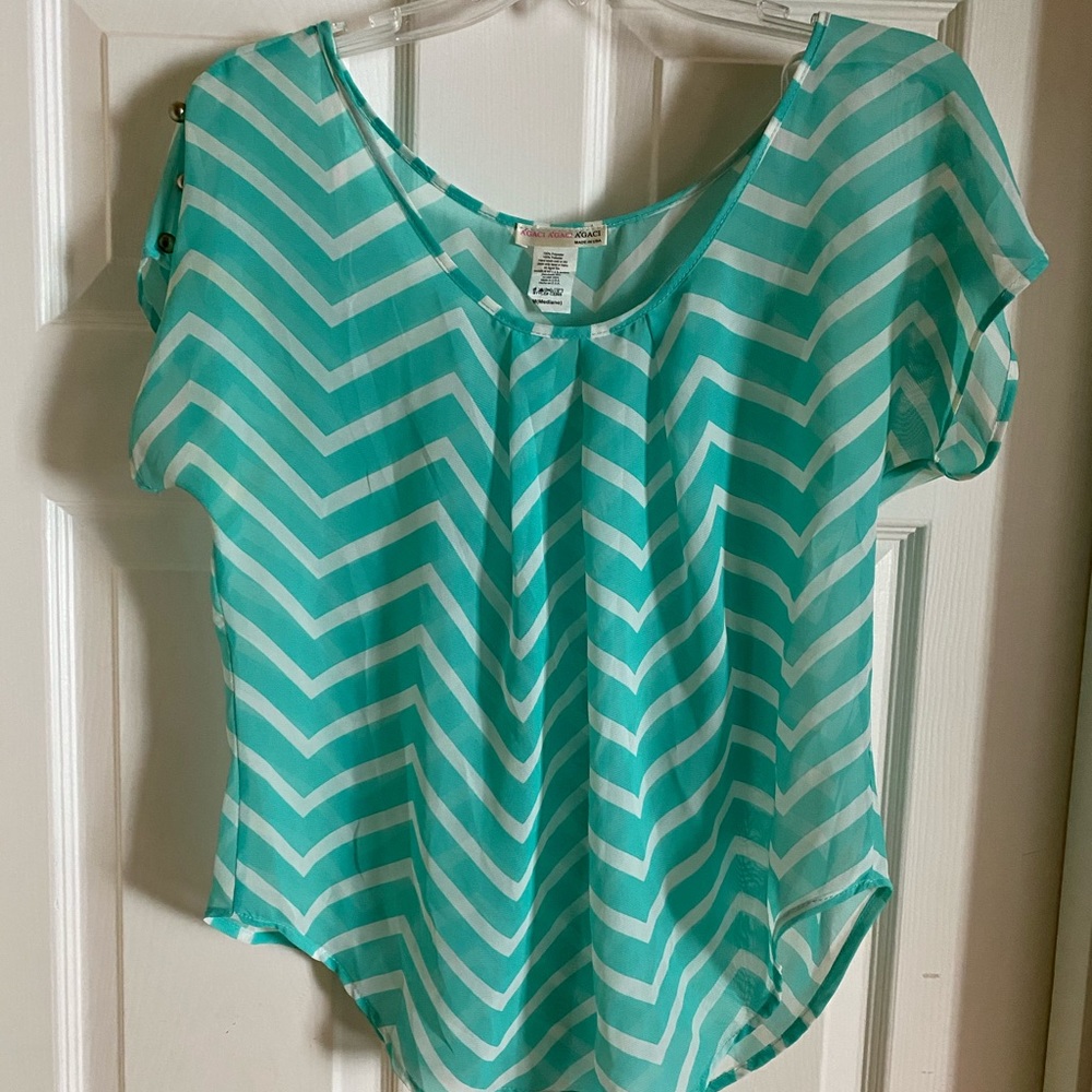 A’gaci Aqua and White Blouse